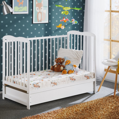 Postýlka pro miminka s úložným prostorem a matrací FINA - 60x120, bílá