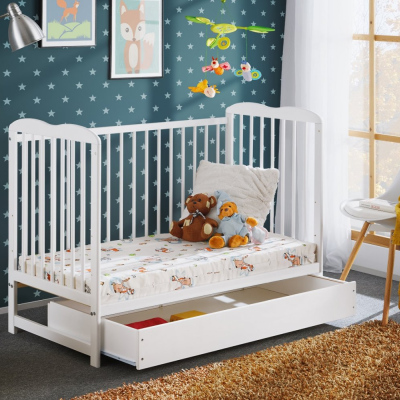 Postýlka pro miminka s úložným prostorem a matrací FINA - 60x120, bílá