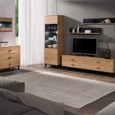 Sestava nábytku do obývacího pokoje TERESEN 1 - dub lefkas / černá