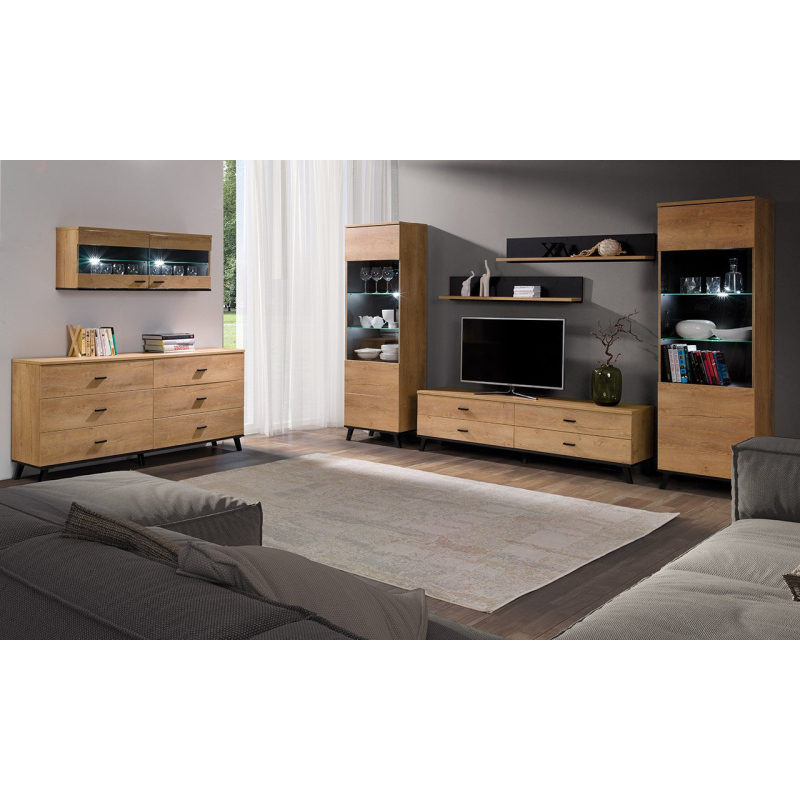 Sestava nábytku do obývacího pokoje TERESEN 1 - dub lefkas / černá