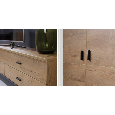 Sestava nábytku do obývacího pokoje s LED osvětlením TERESEN 3 - dub lefkas / černá