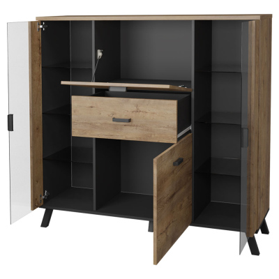 Sestava nábytku do obývacího pokoje s LED osvětlením TERESEN 3 - dub lefkas / černá