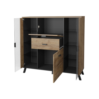 Sestava nábytku do obývacího pokoje s LED osvětlením TERESEN 4 - dub lefkas / černá