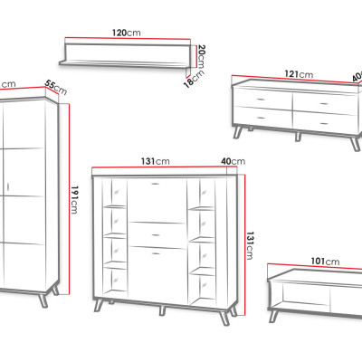 Sestava nábytku do obývacího pokoje s LED osvětlením TERESEN 4 - dub lefkas / černá