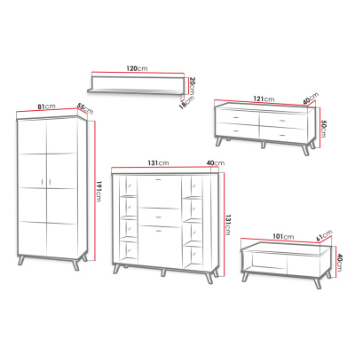 Sestava nábytku do obývacího pokoje s LED osvětlením TERESEN 4 - dub lefkas / černá