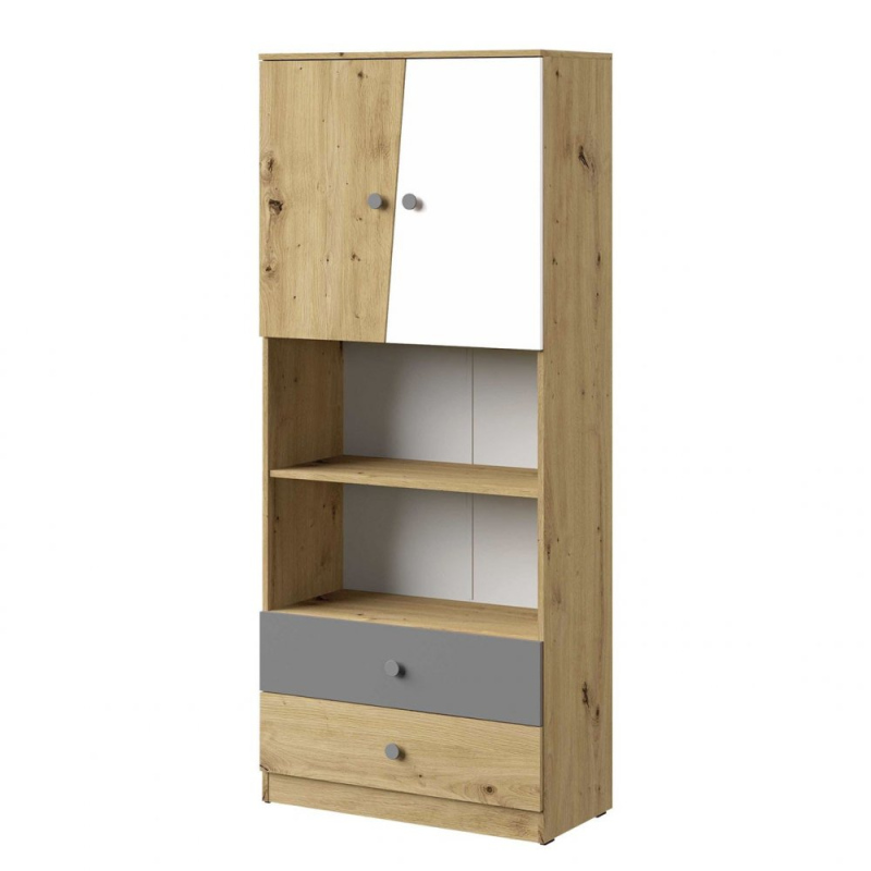 Regál CHIMA - dub artisan / bílý / šedý