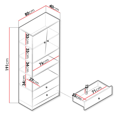 Regál CHIMA - dub artisan / bílý / šedý