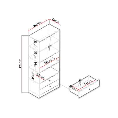 Regál CHIMA - dub artisan / bílý / šedý