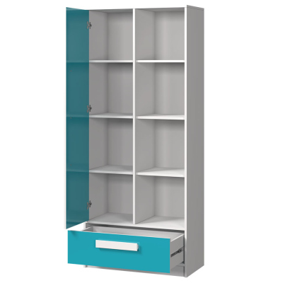 Regál do dětského pokoje TUCHIN - bílý / lesklý bílý / šedý