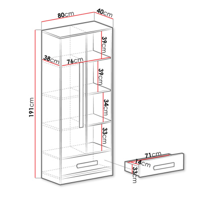 Regál do dětského pokoje TUCHIN - bílý / lesklý bílý / šedý