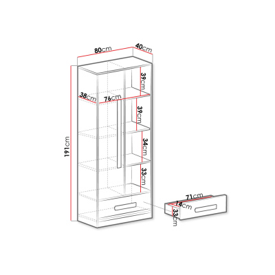 Regál do dětského pokoje TUCHIN - bílý / lesklý bílý / šedý