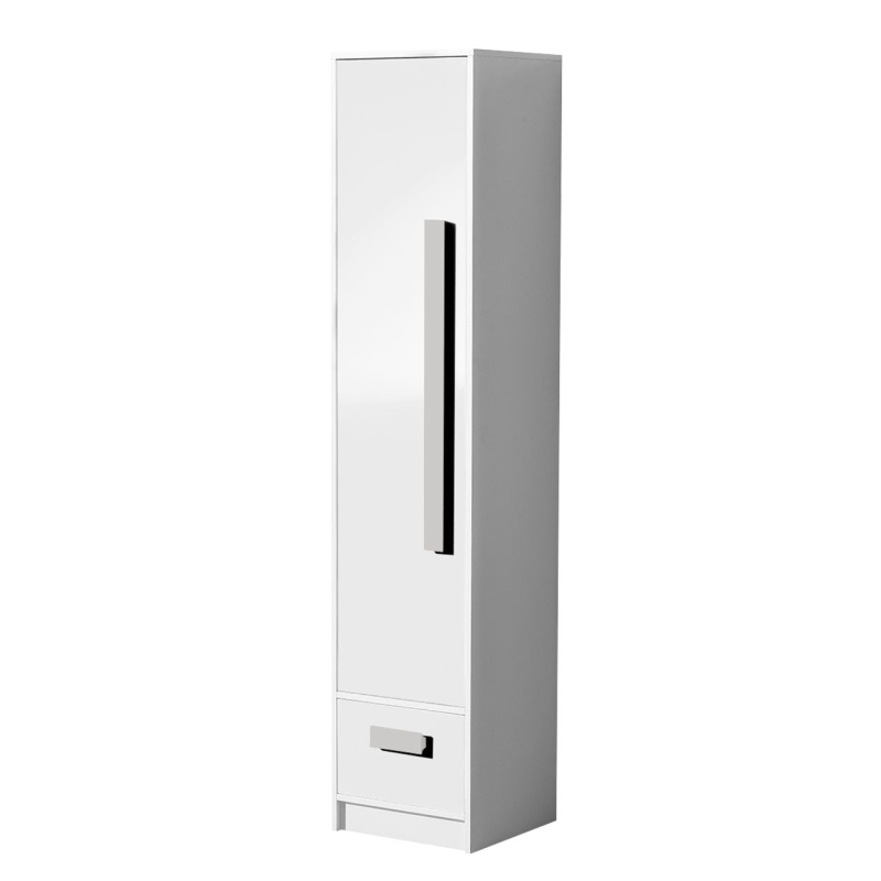 Vysoký regál do dětského pokoje TUCHIN - bílý / lesklý bílý / šedý