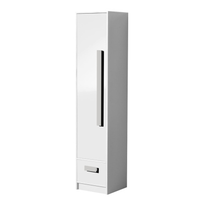 Vysoký regál do dětského pokoje TUCHIN - bílý / lesklý bílý / šedý