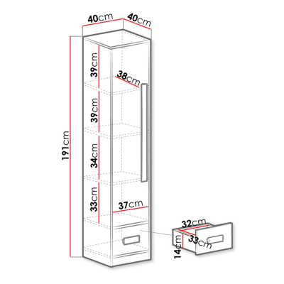 Vysoký regál do dětského pokoje TUCHIN - bílý / lesklý bílý / šedý
