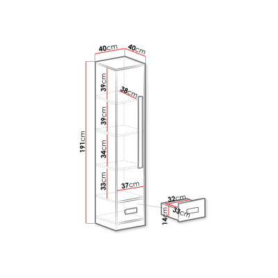 Vysoký regál do dětského pokoje TUCHIN - bílý / lesklý bílý / šedý