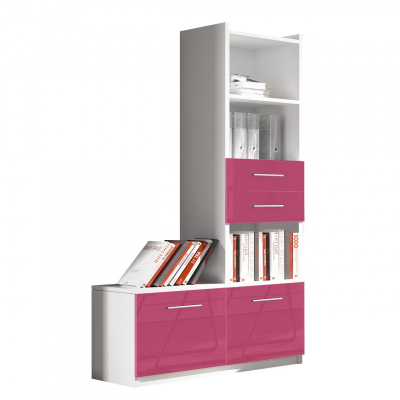 Vysoký regál GORT - bílý / lesklý růžový