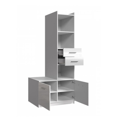 Vysoký regál GORT - bílý / lesklý růžový