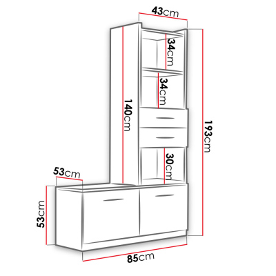 Vysoký regál GORT - bílý / lesklý růžový