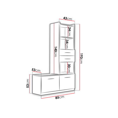 Vysoký regál GORT - bílý / lesklý růžový