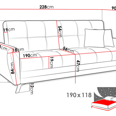 Rozkládací pohovka s úložným prostorem TACATA - šedá ekokůže / šedá