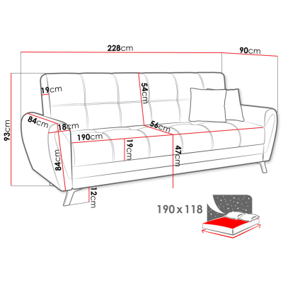Rozkládací pohovka s úložným prostorem TACATA - šedá ekokůže / šedá