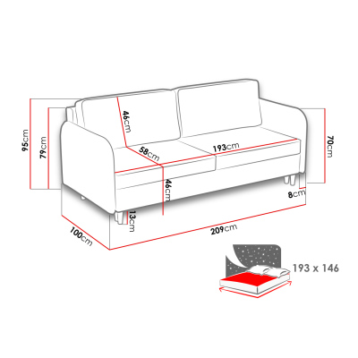 Trojmístná rozkládací pohovka PINARA - šedá