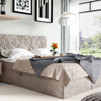 Manželská postel KVETA - 140x200, béžová + topper ZDARMA