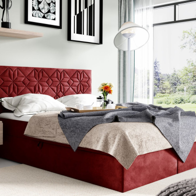 Manželská postel KVETA - 140x200, červená + topper ZDARMA