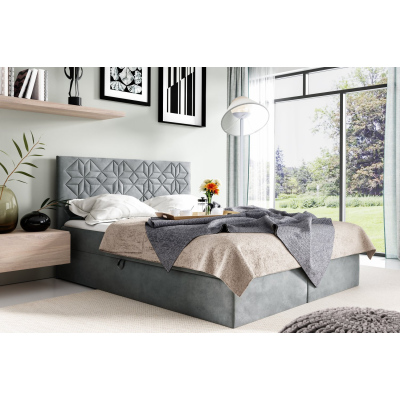 Manželská postel KVETA - 140x200, šedá + topper ZDARMA