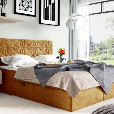 Manželská postel KVETA - 180x200, žlutá + topper ZDARMA