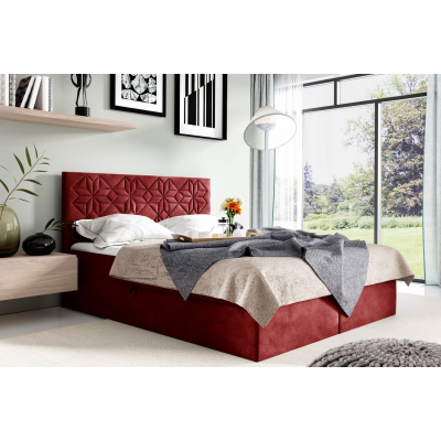Manželská postel KVETA - 200x200, červená + topper ZDARMA