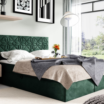 Manželská postel KVETA - 200x200, zelená + topper ZDARMA