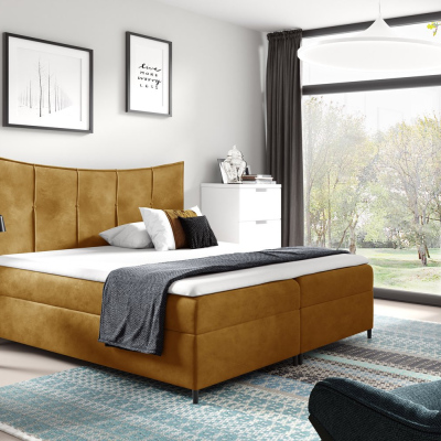 Boxspringová postel IRINI - 180x200, žlutá + topper ZDARMA