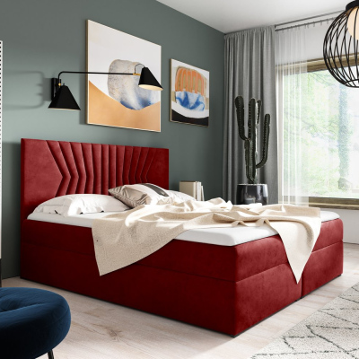 Čalouněná postel s prošívaným čelem AKIM - 120x200, červená + topper ZDARMA