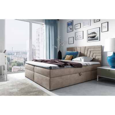 Čalouněná postel s prošívaným čelem SUSANA - 120x200, béžová + topper ZDARMA