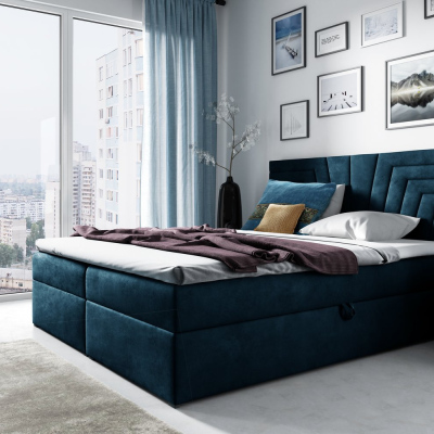 Čalouněná postel s prošívaným čelem SUSANA - 120x200, modrá + topper ZDARMA