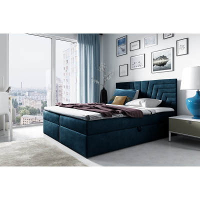 Čalouněná postel s prošívaným čelem SUSANA - 120x200, modrá + topper ZDARMA