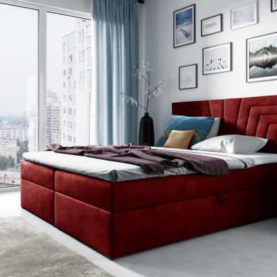 Čalouněná postel s prošívaným čelem SUSANA - 140x200, červená + topper ZDARMA