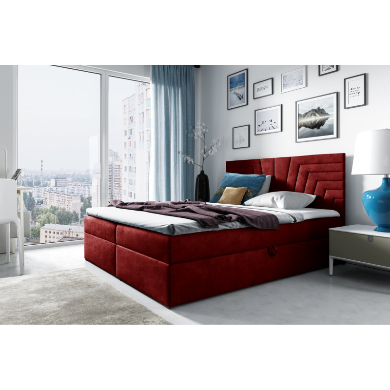 Čalouněná postel s prošívaným čelem SUSANA - 140x200, červená + topper ZDARMA