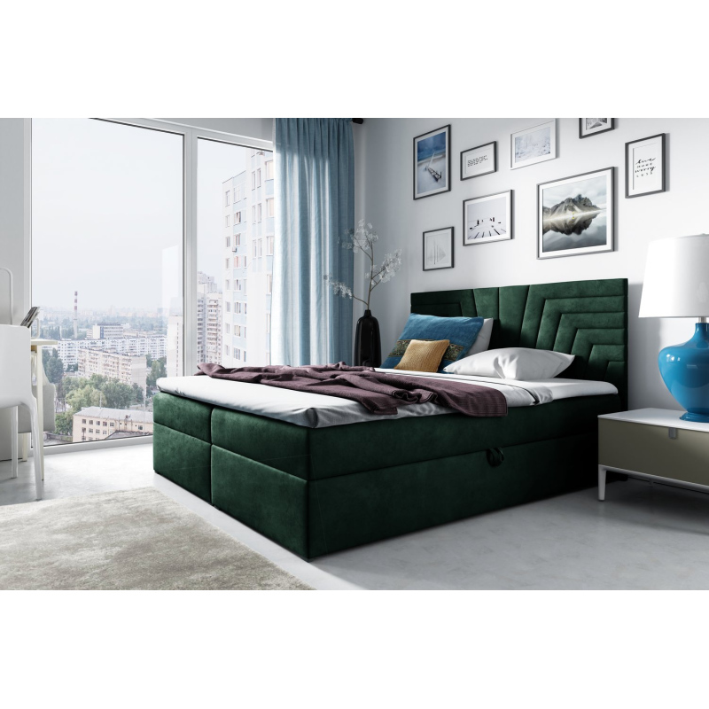 Čalouněná postel s prošívaným čelem SUSANA - 140x200, zelená + topper ZDARMA