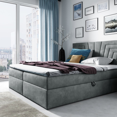 Čalouněná postel s prošívaným čelem SUSANA - 140x200, šedá + topper ZDARMA