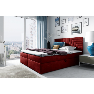 Čalouněná postel s prošívaným čelem SUSANA - 160x200, červená + topper ZDARMA
