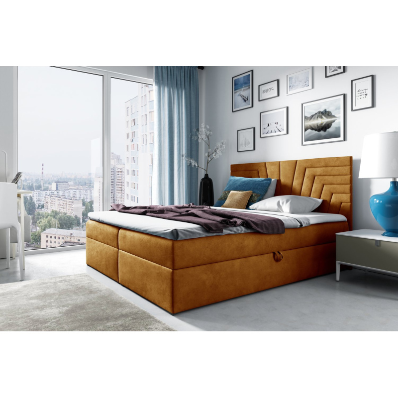 Čalouněná postel s prošívaným čelem SUSANA - 160x200, žlutá + topper ZDARMA