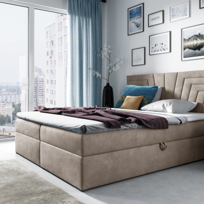 Čalouněná postel s prošívaným čelem SUSANA - 180x200, béžová + topper ZDARMA