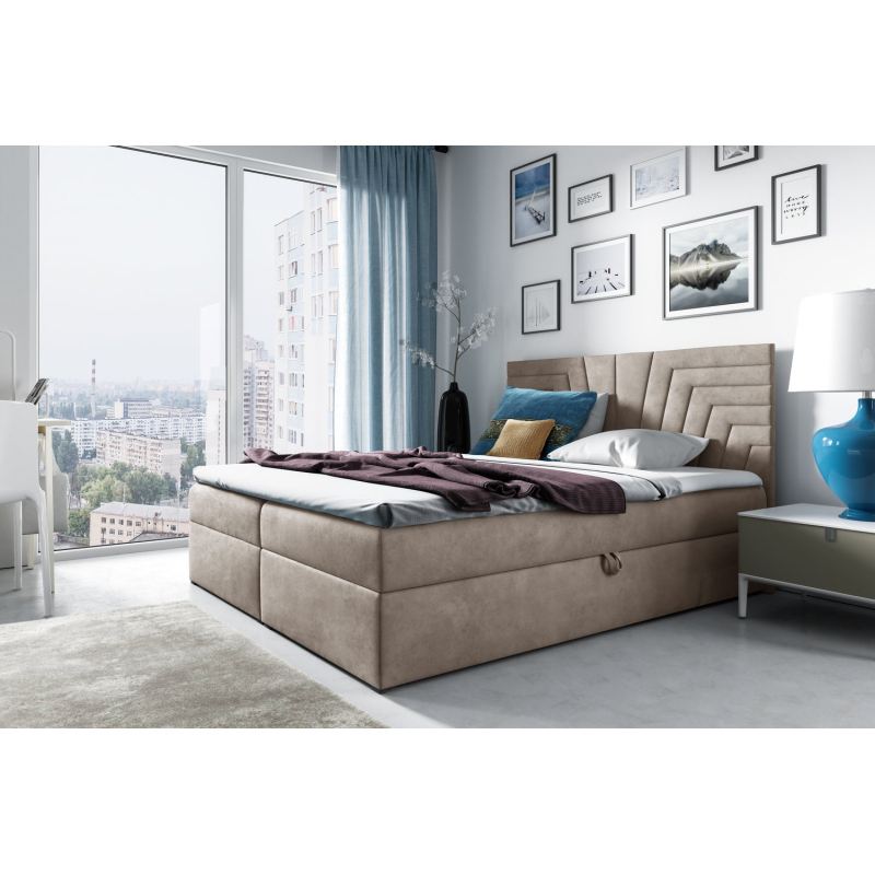 Čalouněná postel s prošívaným čelem SUSANA - 180x200, béžová + topper ZDARMA