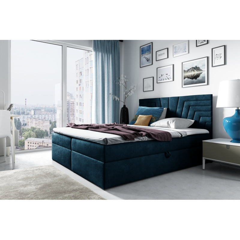 Čalouněná postel s prošívaným čelem SUSANA - 180x200, modrá + topper ZDARMA