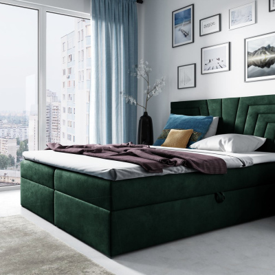 Čalouněná postel s prošívaným čelem SUSANA - 180x200, zelená + topper ZDARMA