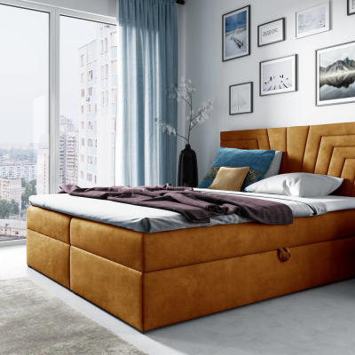 Čalouněná postel s prošívaným čelem SUSANA - 180x200, žlutá + topper ZDARMA