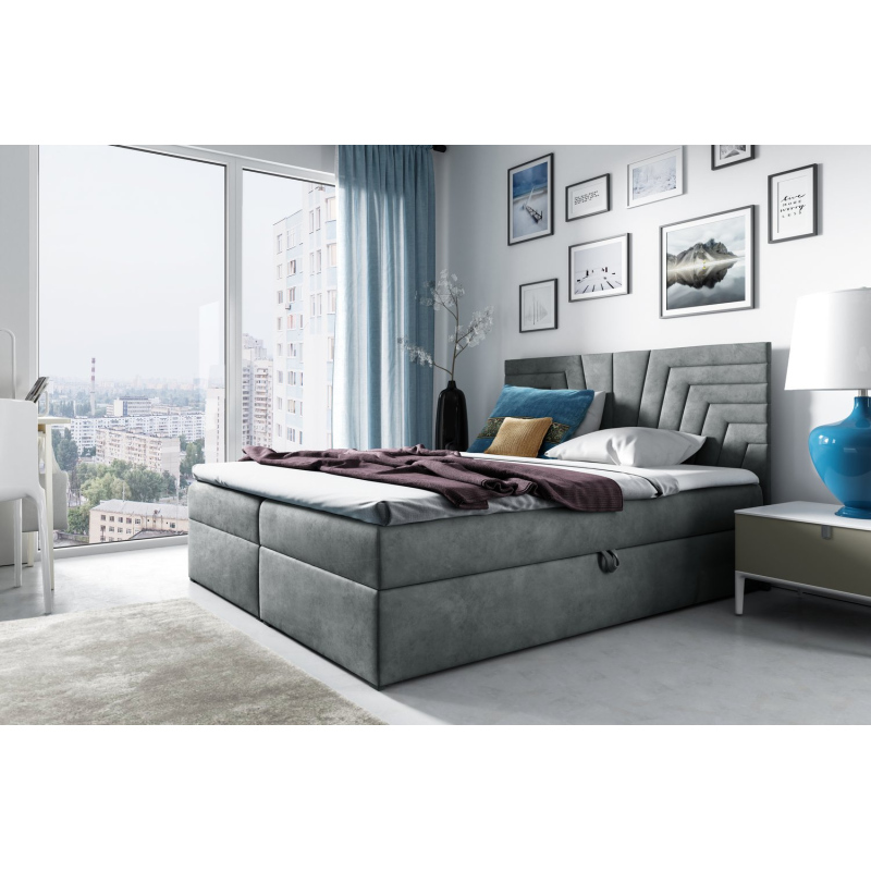 Čalouněná postel s prošívaným čelem SUSANA - 200x200, šedá + topper ZDARMA