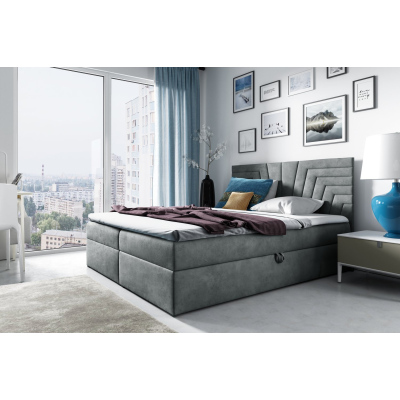 Čalouněná postel s prošívaným čelem SUSANA - 200x200, šedá + topper ZDARMA